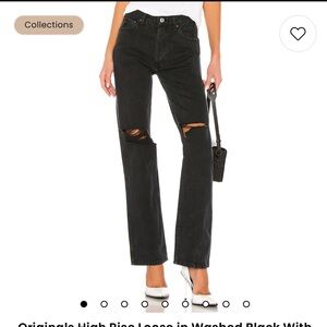 RE/DONE High Rise Loose Jeans Washed Black Distressed Straight Leg Denim